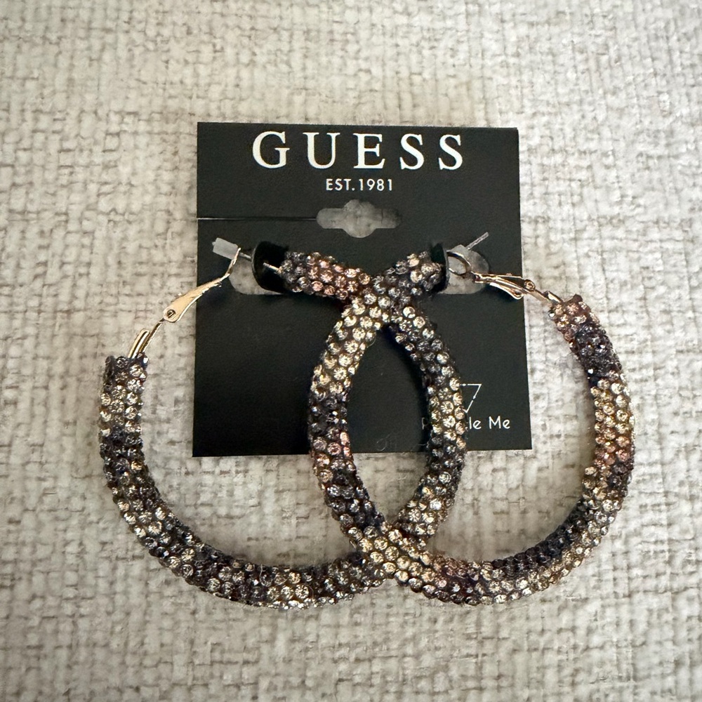 Guess Glittering Multi-Tone Hoop Earrings